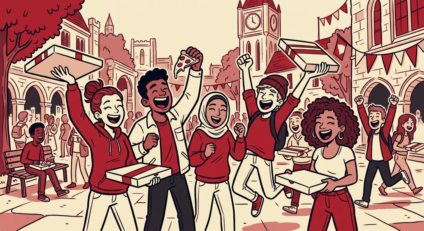 Students sharing pizza together